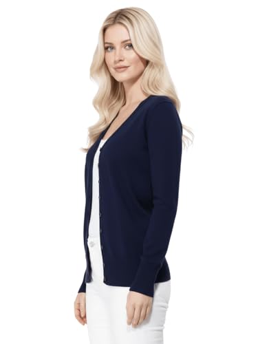 Image of YEMAK Women's Knit Cardigan Sweater - Long Sleeve V-Neck Basic Classic Casual Button Down Knitted Soft Lightweight Top