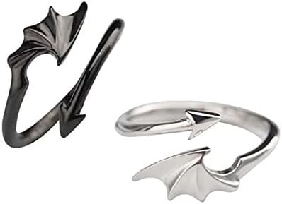 Couple Matching Rings for Woman Man Angel Devil Wings Dragon Arrow Open Rings Adjustable Sun Moon Promise Rings Set Friendship Rings Black White Couple Rings for Her and Him