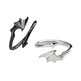Couple Matching Rings for Woman Man Angel Devil Wings Dragon Arrow Open Rings Adjustable Sun Moon Promise Rings Set Friendship Rings Black White Couple Rings for Her and Him