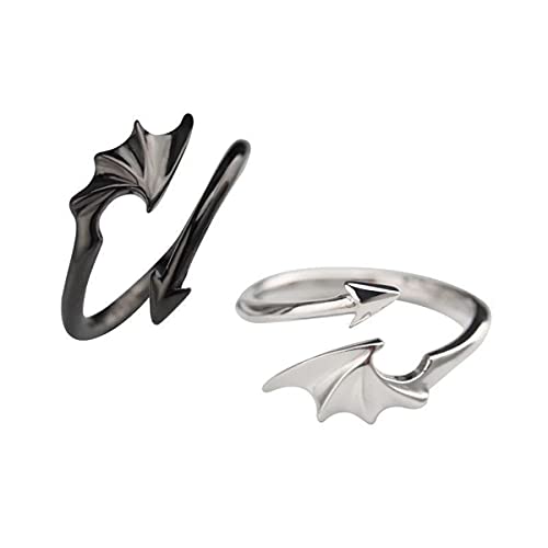 Couple Matching Rings for Woman Man Angel Devil Wings Dragon Arrow Open Rings Adjustable Sun Moon Promise Rings Set Friendship Rings Black White Couple Rings for Her and Him