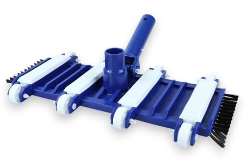 HERSIG - Cabezal Limpiafondos Flexible Manual para Piscina con Ruedas y Cepillos Laterales para Limpieza de Esquinas y Fondos Curvos con Conexión Universal