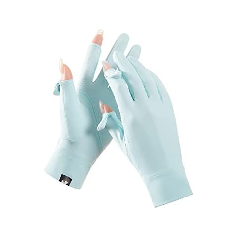 Antcher Women UV Sun Protection Gloves Ice Silk Sunblock Fingerless Gloves Full Finger Touchscreen Non Slip Gloves Hiking Cycling Gloves for Golf Driving Fishing (Blue) Cover