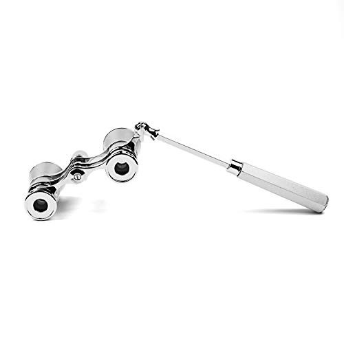 Kingscope 3X25 Vintage Opera Glasses Binoculars for Theater Musical Concert (Lorgnette, Silver, with Handle)