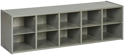 ECR4Kids Streamline 10 Cubby Tray Storage Cabinet, 2x5, Classroom Furniture, Grey Wash
