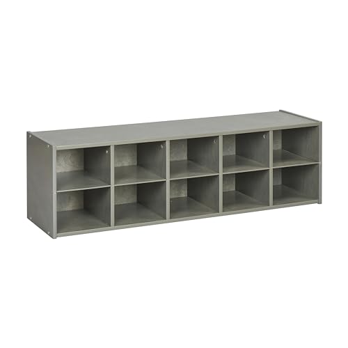 Image of ECR4Kids Streamline 10 Cubby Tray Storage Cabinet, 2x5, Classroom Furniture, Grey Wash