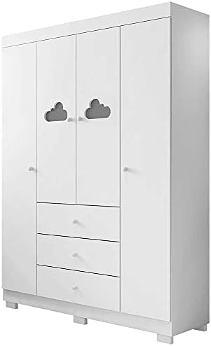 Guarda Roupa Nuvem Infantil 4 Portas 3 Gavetas Para Quarto de Beb...