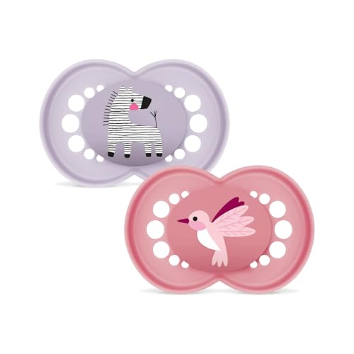 MAM Original Schnuller | Latexschnuller | 16+ Monate | stillfreundlicher Babyschnuller | von Hebammen empfohlen | besonders bissfest | Naturkautschuklatex | Zebra/Vogel | 2 Stück