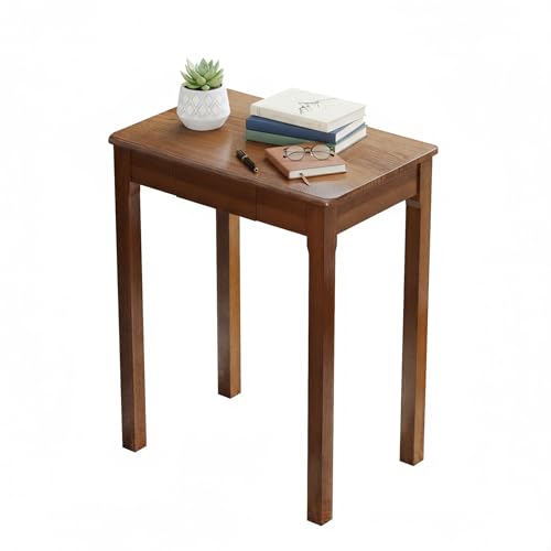 Love-KNPTUS Solid Wood Desk with Drawers - 23.6' Narrow Desks for Small Spaces, Mid Century Modern Desks, Small Wooden Vintage Computer Writing Desk, Study Table for Home Office Bedroom, Walnut