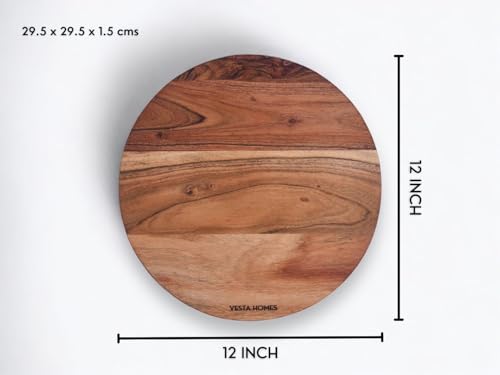 Vesta Homes Wooden Round Chopping Board/Cutting Board/Serving Board, Plate for Pizza, Vegetables, Fruits and Cheese | Natural Acacia Wood | 29.5 x 29.5 x 1.5 cm | Handcrafted | Made in India