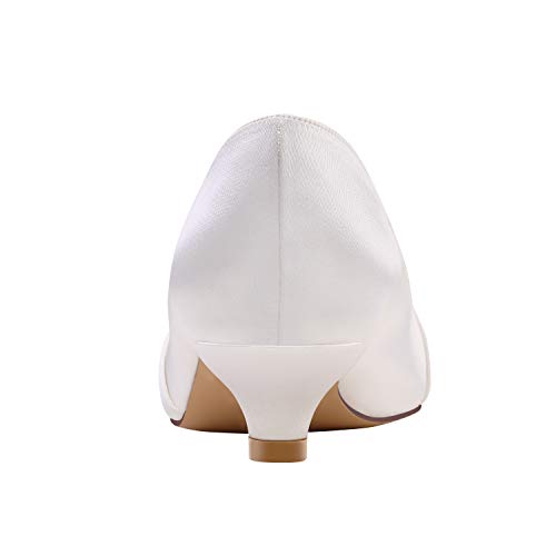 Image of ERIJUNOR Women Closed Toe Comfort Kitten Heels Rhinestones Satin Wedding Evening Dress Shoes