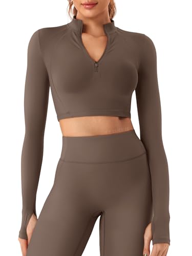 Amazon.com: YEOREO Women Zip Up Long Sleeve Workout Crop Top Mock