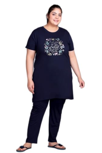 Image of In Love Women's Plus Size Graphic Printed Cotton Night Suit Set Short Sleeve