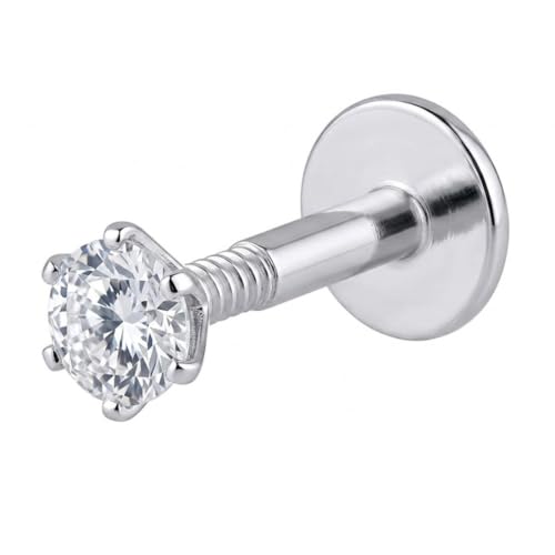 Image of Parnika 925 Sterling Silver Solitaire CZ Nose Pin | Small Size Piercing Nose Stud with Secure Screw Back | Elegant Silver Nose Ring for Women & Girls