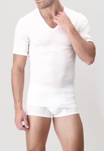 Scollo a V e maniche corte: lo scollo arrotondato e le maniche corte di questa maglietta in cotone bianco tinta unita ti garantiscono un comfort ottimale durante le tue attività estive