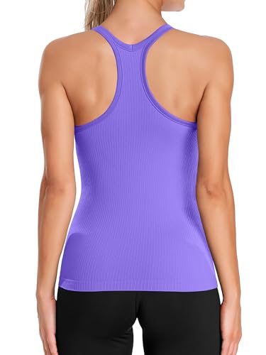 Image of ATTRACO Ribflex Ribbed Workout Tank Tops for Women with Built in Bra Racerback Scoop Neck Athletic Top