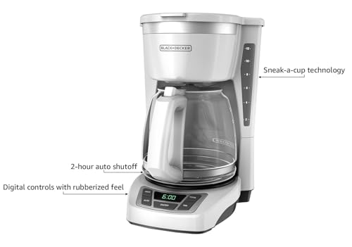 BLACKDECKER-12-Cup-Digital-Coffee-Maker-CM1160W-Programmable-Washable-Basket-Filter-Sneak-A-Cup-Auto-Brew-Water-Window-Keep-Hot-Plate-White BLACKDECKER 12 Cup Digital Coffee Maker CM1160W Programmable Washable Basket Filter Sneak A Cup Auto Brew Water Window Keep Hot Plate White