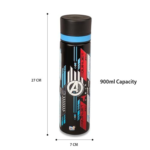 Image of SKi Homeware ALIA Premium Stainless Steel Sipper Bottle for Kids | 3D Disney Touch & Feel Print | Wide Mouth + Sipper | BPA-Free, Odorless | 900ml | Leak-Proof | Carrying Sling (Avengers)
