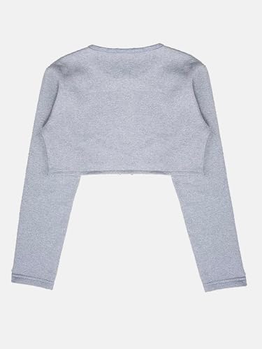 Image of KiddoPanti Girls Fleece Crop Length Shrug | Cotton Poly Fleece Fabric |Sequin Patch on Chest | Front Open Pearl Button Closure | Crop Length, Full Sleeve | Lightweigth & Breathable Girls Shrug