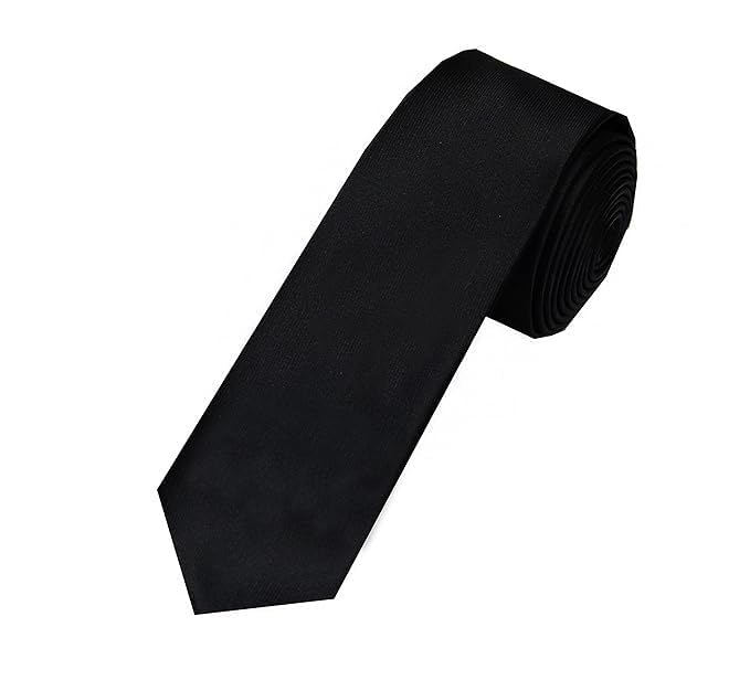Austora Men's/Boy's Thin Black color Silk Satin Necktie – Formal Solid Color Tie (Black)-image-39