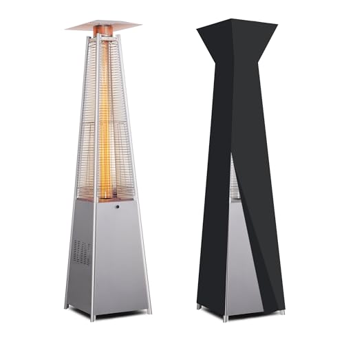 LAUSAINT HOME 48 000 BTU Pyramid Propane Heater Outdoor Heater for Patio with Waterproof Cover & Wheels 87 Tall Quartz Glass Tube Flame Heater for Deck Garden Party Commercial Restaurant