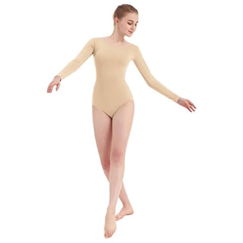 Women's Scoop Neck Lycra Spandex Long Sleeve Leotard (X-Small, Nude) Cover