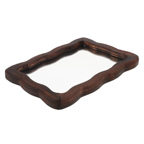 ABOOFAN Espejo y Estilo Vintage Clásico de Maquillaje Retro con Marco de Madera con Diseño Ondulado, Colgante de Pared con Vidrio para Decoración en Estudios y Pasillos