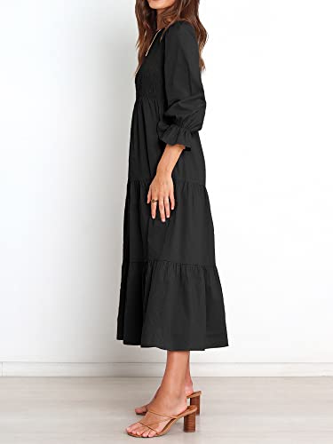 BTFBM Women Casual Long Sleeve Crew Neck Fall Dress Bohemian Relaxed Fit Floral Flowy Maxi Dresses Tiered Cocktail Dress