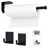 Paper Towel Holder Under Cabinet with 2 Towel Hooks,13 Inch Black Paper Towel Holder Self Adhesive...