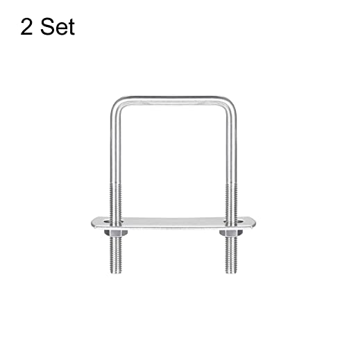 Image of uxcell Square U-Bolts, 2 Sets 52mm(2.05 inch) Inner Width 80mm Length M6 304 Stainless Steel U Clamp Bolt with Nuts and Plates, for Boat Trailer