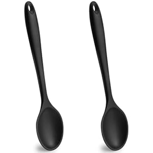 HANSGO Large Silicone Cooking Spoons, 10.8 Inches Black Heat Resistant Spoons Mixing Nonstick Kitchen Spoon for Basting Baking, 2PCS