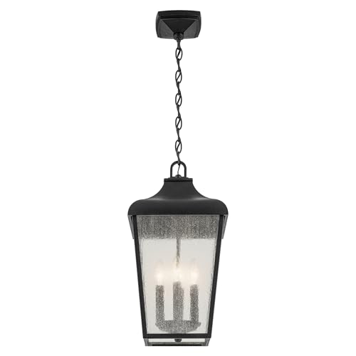 KICHLER Forestdale 19.75" 4-Light Outdoor Hanging Pendant with Clear Water Glass in Textured Black for Covered Porches, Patios, (19.75" x 10"), 49740BKT - Image 2