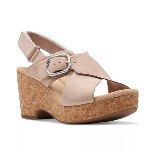 Clarks Women's Giselle Dove Wedge Sandal, Sand Nubuck, 7.5
