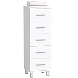 HOMCOM Mobile Bagno Slim con 5 Cassetti, Mobiletto Bagno Salvaspazio con Maniglia, Mobile Cassettiera Stretto Moderno, per Soggiorno, Camera da Letto, Cucina, 30x30x95 cm, Bianco