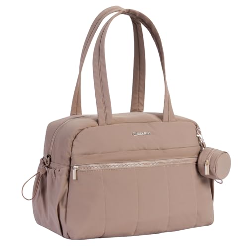 Image of GOBABYMART Large Diaper Bag Tote with Changing Pad, Maternity Baby Travel Nappy Bags with Wet Pocket, Hospital Bag (Brown)