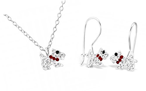 Collar de perro de plata 925 con pendientes de cristal brillante para niñas