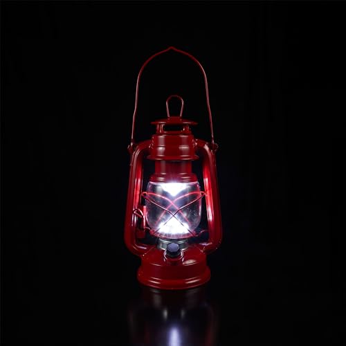 Image of Alpine Corporation 10 inch H Indoor /Outdoor Metal and Glass Hurricane Lantern with Dimmable LED Lights, Red