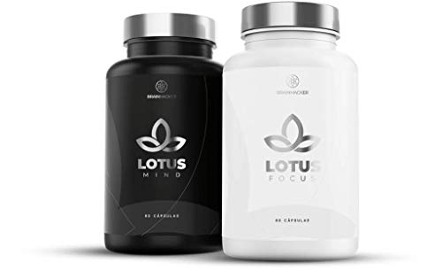 Nootrópicos Lotus Focus e Lotus Mind | Combo 2 Potes - Super Nootrópicos Aceleradores do Desempenho Cerebral - Mais Foco, Concentração, Criatividade e Melhora a Memória | Fórmula Premium com Taurina, Cafeína, Tirosina, Colina, Tiamina e muito mais para Energia e Vitalidade Cognitiva