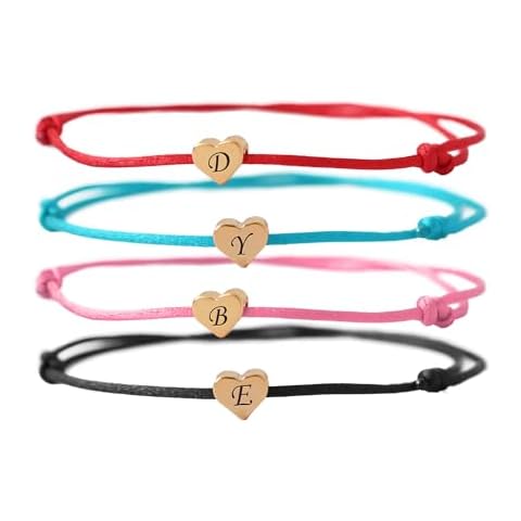 MIA·MIA Custom heart initial thread string bracelet, cotton cord tiny charm adjustable band for his and her, soul sisters, pinky promise, distance matching gifts for couples & best friends Cover