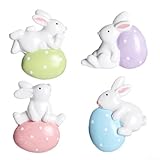 Lot de 4 aimants en résine pour réfrigérateur en forme de lapin de Pâques pour décoration de fête de Pâques et décoration de cuisine (lièvre avec œufs)