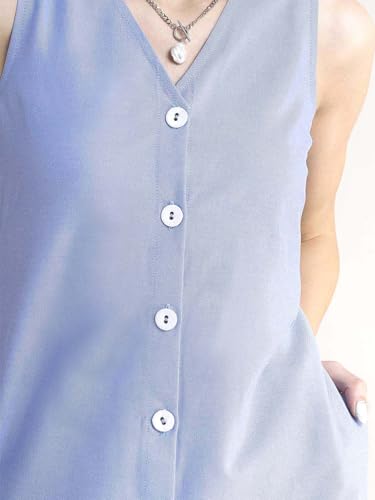 Image of FableStreet Women Casual Midi Cotton Button Down A-Line Dress | Button Down Flowly Dress Perfect for Outings