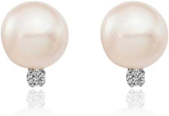IceCarats 14K Solid White Gold 5mm Akoya Pearl Diamond Accent Medium Stud Earrings Prong Set, Friction Back For Her