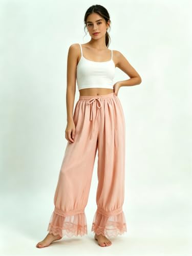 Image of UAURORAO Women Lace Trim Bloomer Pants Flowy Culottes Pantaloons Bloomers