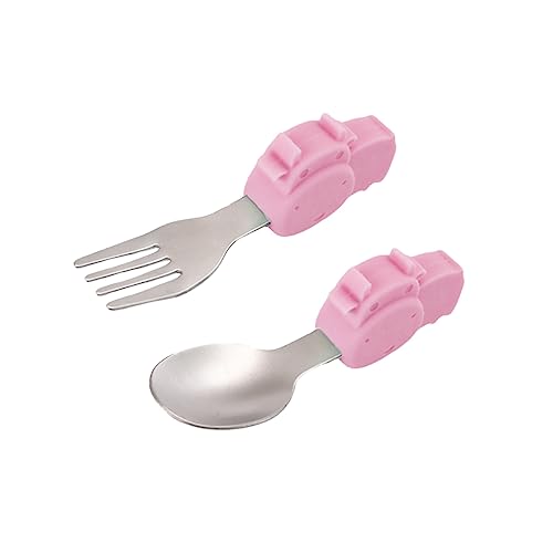 Abaodam 2pcs Boys and Girls Stainless Steel Silicone Fork Spoon Set Toddler Learning Utensils Dinnerware for Toddlers and Infants and