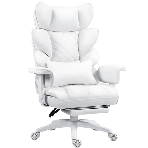 Dowinx ゲーミングチェア 上質なPUレザー 調節可能な肘掛 155度リクライニング 極上の座り心地 人間工学 オフィスチェア 個別サポート エルゴノミクス ハイバック 肉厚クッション 広い座面 高さ調節可能 ゲーム用チェア 超雲シリーズ スノウホワイト LS-66BG1-04E-PD