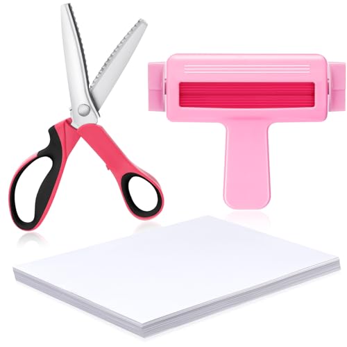 Feifeiya Paper Crimper 9 Pinking Shears Glossy Thin Inkjet Paper 100 Sheets 8.25 x 11.6 Inches for Chip Bags Crafting for Inkjet Printer Dye Ink 115gsm(Rose Red Pink)
