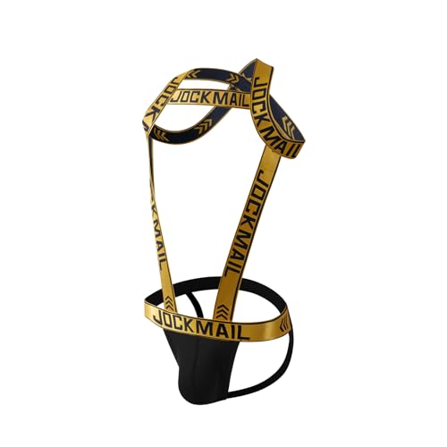 Mens Harness Sport Shoulder Strap with Jock Strap Fitness One-piecs Mens Harness with Jockstrap Bodysuit (yellow M)