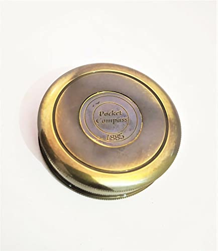Brújula de bolsillo vintage de latón 1885 con estuche de cuero, herramienta de navegación antigua miniatura 3