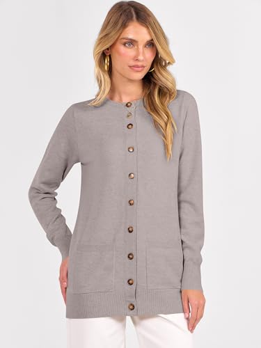 ANRABESS Women's Cardigans 2025 Fall Dressy Casual Long Sleeve Crewneck Button Down Open Front Soft Knit Cardigan Sweaters4