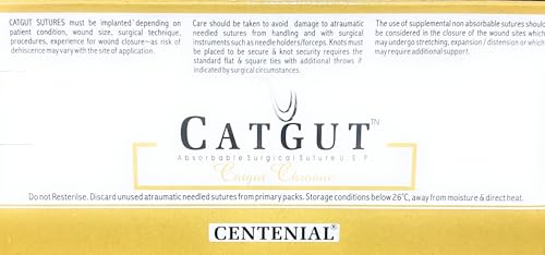 Chromic Catgut 3-0,CNW-4237, Pack of 2(Count 24 pcs) 76cm,20mm 1/2 Circle Round Body Aabsorbable Surgical Suture U.S.P Surgical Threads Centenial Stitching Thread