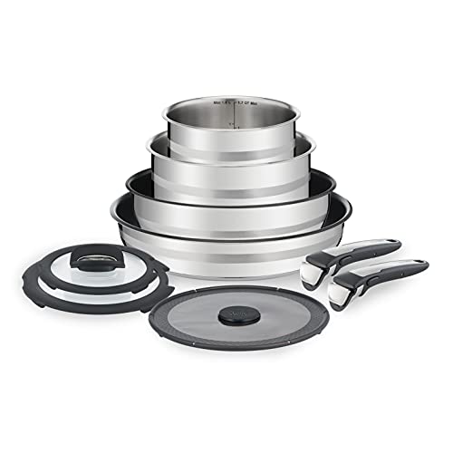 Tefal Ingenio by Jamie Oliver 9-Teiliges Set | L95691 | Edelstahl | Titanium Excellence Antihaftversiegelung | Thermo-Spot | abnehmbarer Griff | vielseitig | backofenfest | induktionsgeeignet